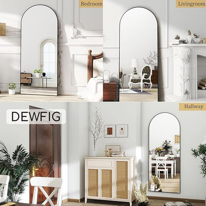 Dewfig Arched Full Length Mirror, 64"x21" Large Floor Mirrors with Stand, Full Body Mirror for Leaning Hanging, Standing Mirrors for Bedroom, Living Room,Dressing Room, Aluminum Alloy Frame, Black
