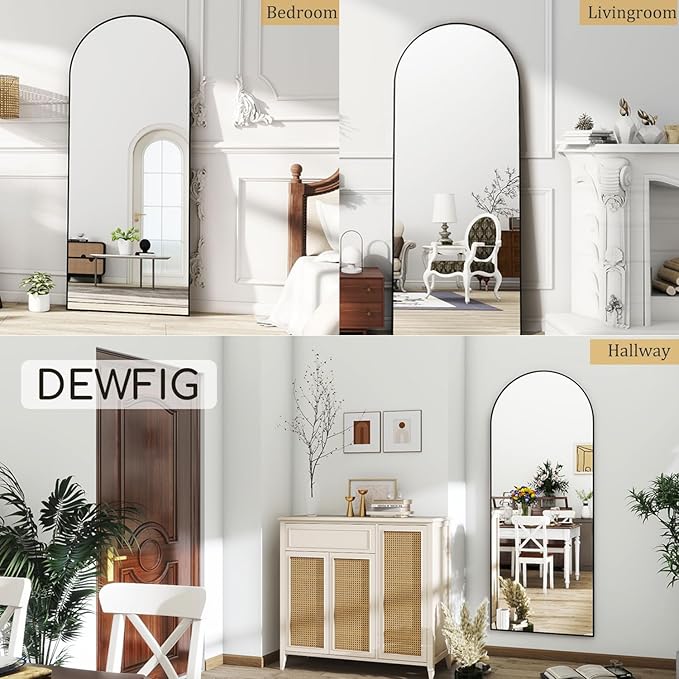 Dewfig Full Length Mirror, 71"*26" Arched Full Body Mirror with Stand, Large Floor Mirrors for Leaning or Hanging, Big Mirrors for Bedroom, Living Room,Dressing Room, Aluminum Alloy Frame, Black