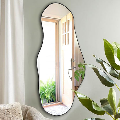 Irregular Frameless Mirror, 47.2"x21.4" Asymmetrical Aesthetic Wall Mirror, Modern Organic Shape Mirrors for Living Room Bedroom Entryway Hallway, Horizontal or Vertical Hanging