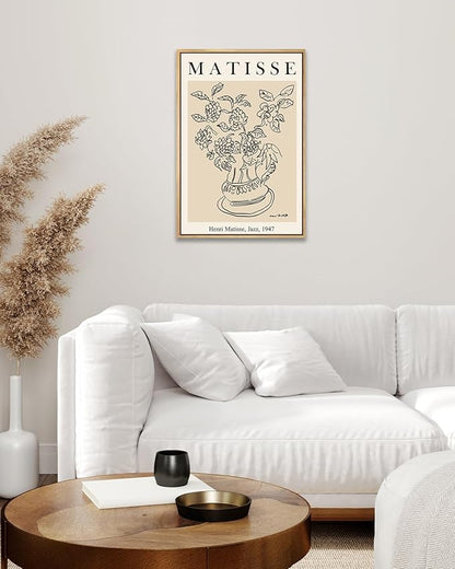 Zzuyi Henri Matisse Framed Wall Art,Flower Abstract Minimalist Black and Beige Vintage Canvas Painting,Boho Flower Art Prints-12''x16''Natural Framed