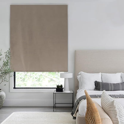 LazBlinds 100% Blackout Roller Shades, No Tools No Drill Cordless Blinds for Windows, Thermal Insulated UV Protection Privacy Window Shades for Bedroom (48''W x 72''H, Taupe)