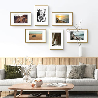 Golden State Art 11x17 Picture Frame 6 Pack - Vintage Bronze Aluminum Photo Frames With 8x12 Mats and Real Glass Cover - Elegant Minimalist Wall Gallery Frames for Home or Office Decor