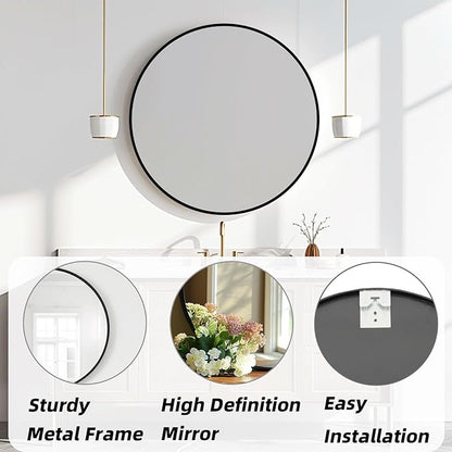 Black Round Mirror 26 inch