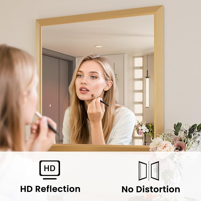 Amorho 40x32 Inch Bathroom Mirror, Gold Thick Metal Framed Wall Mirrors for Over Sink, Wall-Mounted Mirrors Perfect for Bedroom, Living Room, Entryway, Rectangle (Horizontal/Vertical).