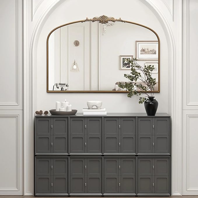 Besdomus Vintage Arched Gold Mirror: 48"x33" French Oversize Gold Antique Vanity Decorative Mirror - Baroque Traditional Ornate for Entryway/Fireplace/Bathroom - Home Decor for Fashion-Conscious