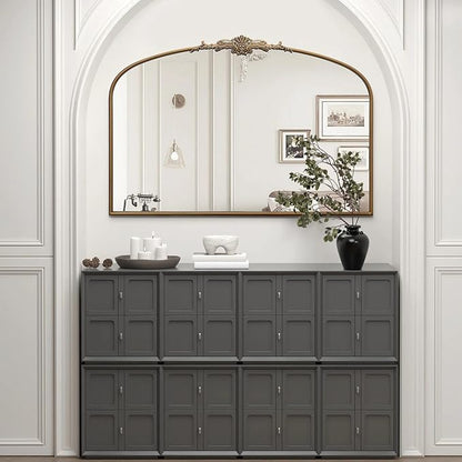 Besdomus Vintage Arched Gold Mirror: 48"x33" French Oversize Gold Antique Vanity Decorative Mirror - Baroque Traditional Ornate for Entryway/Fireplace/Bathroom - Home Decor for Fashion-Conscious