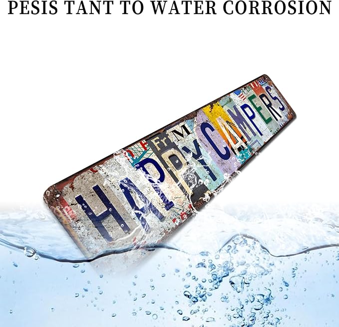 Happy Campers Vintage Metal Tin Sign - Rustic Camping Wall Art for Cabin, RV, Outdoor, Farmhouse Décor - 4x16 Inch