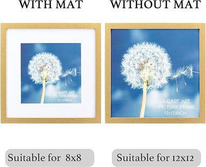 HEART ART 12x12 Gold Picture Frame Set of 9, Display Pictures 8x8 with Mat or 12 x 12 without Mat, Multi Collage Gallery Square Gold Photo Frames for Wall