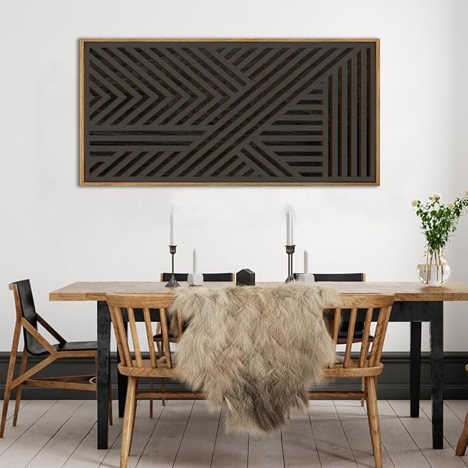 IARTTOP Extra Large Wood Black Wall Art 20x40 Inch Framed Abstract Geometric Wooden Wall Decor Modern Minimalist Neutral Wall Sculpture for Living room Bedroom Dining room Single