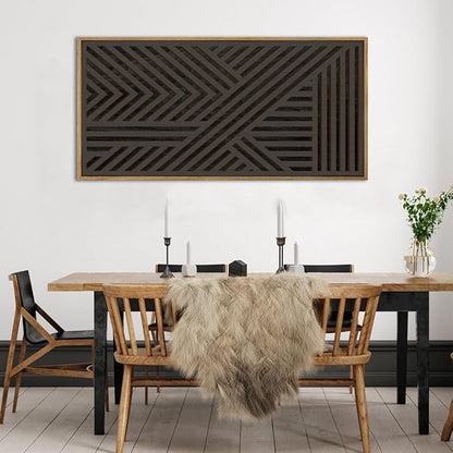 IARTTOP Extra Large Wood Black Wall Art 20x40 Inch Framed Abstract Geometric Wooden Wall Decor Modern Minimalist Neutral Wall Sculpture for Living room Bedroom Dining room Single