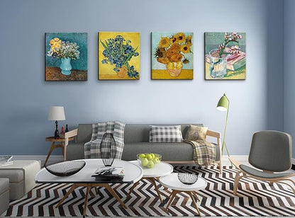 dgbtcart Sunflowers Irises Flower Vase by Vincent Van Gogh Canvas Wall Art, Classic Paintings Reproduction Prints Floral Artwork Posters for Home Decor 11"x14"x4 Pieces
