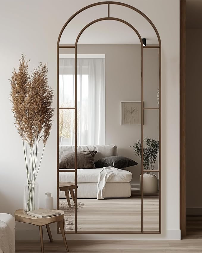 Antok 76" x 34" Full Length Mirror, Floor Mirror Arched Window Decorative Mirror, Metal Framed Decor Farmhouse Floor Mirrors Art Pane Mirrors Wall Decor for Bedroom, Living Room, Entryway Bronze