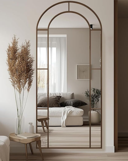 Antok 76" x 34" Full Length Mirror, Floor Mirror Arched Window Decorative Mirror, Metal Framed Decor Farmhouse Floor Mirrors Art Pane Mirrors Wall Decor for Bedroom, Living Room, Entryway Bronze