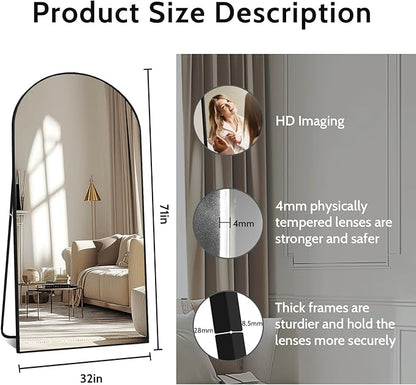 Beauty4U 71" x 32" Arched Full Length Mirror, HD Tempered Glass Floor Mirror with Black Aluminum Frame, Standing/Leaning/Wall Mounted Mirror for Bedroom, Dressing Room & Living Room