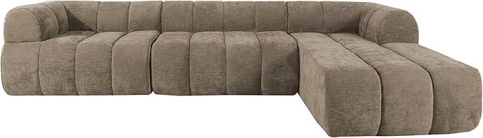 Christopher Knight Home Mania 122" Modular L-Shape Sofa Couch with Chaise Lounge, Modern Sectional Sofa Set for Living Room, Boucle Fabric Upholstered Cloud Couch with Deep Seat, Brown
