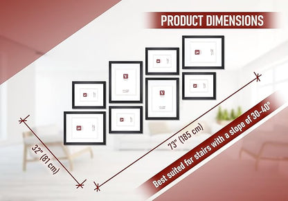 VELISTA 8 Piece Stair Picture Frame Set for Wall Collage - Stairwell Gallery Wall Frame Set - Stairway Décor - Ladder Photo Frames with Mat for 5x7 and 8x10 in – Staircase Wall Décor (Black)