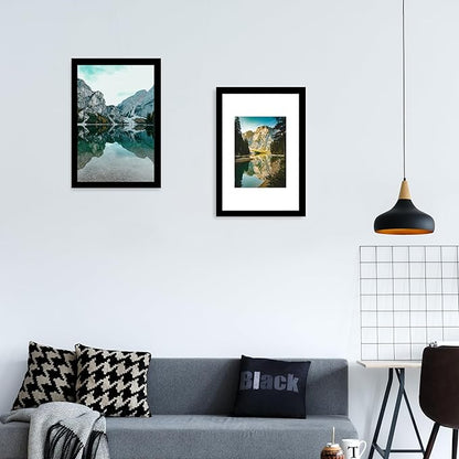 iRahmen 12x18 Picture Frame Set of 2 with Plexiglass, Black Poster Frame Display 8x11 Picture with Mat or 12 x 18 Without Mat, Wood Photo Frame for Horizontal or Vertical Wall Mounting