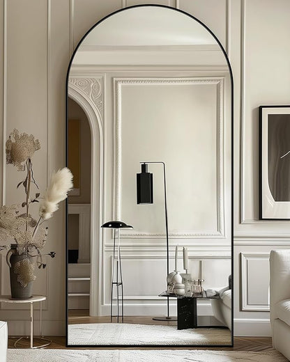 Full Length Mirror with Stand, 76"x34" Arched Full Body Mirror, Large Stand Up Mirrors, Aluminum Frame Floor Standing Mirrors, Freestanding Hanging Leaning Mounted for Bedroom Living Room, Black