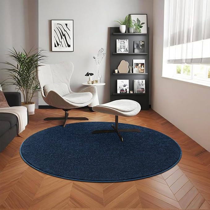 5x5 Feet Round Area Rugs for Living Room Bedroom, Ultra Soft Navy Blue Memory Foam Modern Indoor Circle Carpet, Non-Slip Comfy Washable Circular Rug for Boys Girls Nursery Room Home Decor