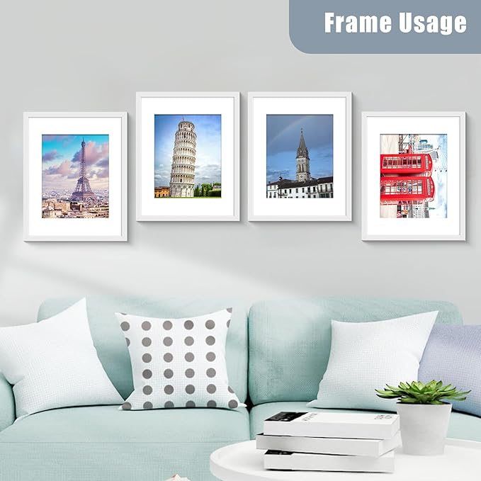 BESCRCL 11x14 Picture Frame White Set of 6, Display Pictures 8x10 with Mat or 11x14 without Mat, Photo Frames for Wall Mounting