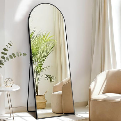DUMOS Arched Full Length Floor Mirror, 56"x15" Full Body Standing Mirror with Aluminum Frame and Shatter Proorf Nano Glass, Modern Wall Hanging Leaning for Living Room, Home Decor, Black
