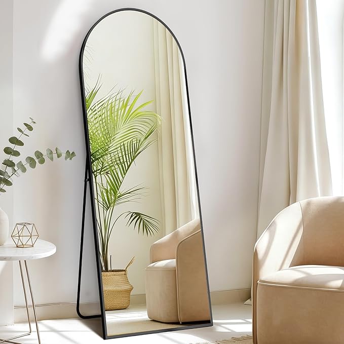 NEWBULIG Arched Mirror Full Length, 56"x15" Body Wall Mirrors with Shatter-Proof Glass, Upgraded Floor Standing Mirror, Hanging or Leaning, with Stand Aluminum Alloy Frame for Home Decor, Black