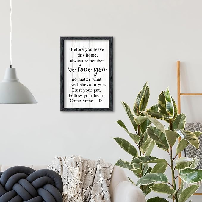 AuraPeak Before You Leave This Home Sign for We Love You Inspirational Quotes Laundry Room Living Room Wall Decor Family Entryway kitchen Wall Hanging Art (16"×10" Black)