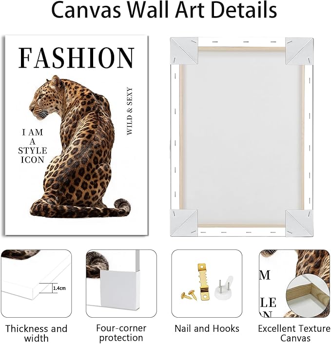 WENGTIAO Trendy Cheetah Canvas Wall Art Prints 3Pcs Fashion Leopard Wall Decor Lucky Ace Card Paintings Preppy Aesthetic Pictures Posters for Living Room Bedroom Study 16x24x3 inch
