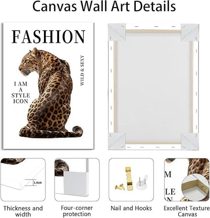 WENGTIAO Trendy Cheetah Canvas Wall Art Prints 3Pcs Fashion Leopard Wall Decor Lucky Ace Card Paintings Preppy Aesthetic Pictures Posters for Living Room Bedroom Study 16x24x3 inch