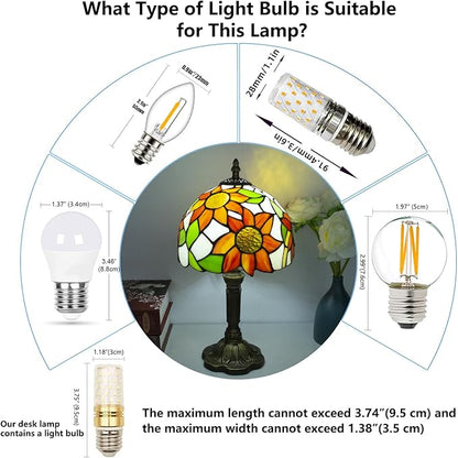 Tiffany Style Table Lamp, 3 Color Temperatures Bedside Lamp, 8 Inch Stained Glass Desk Light for Home Office Bedroom Living Room (Sunflower Pattern)
