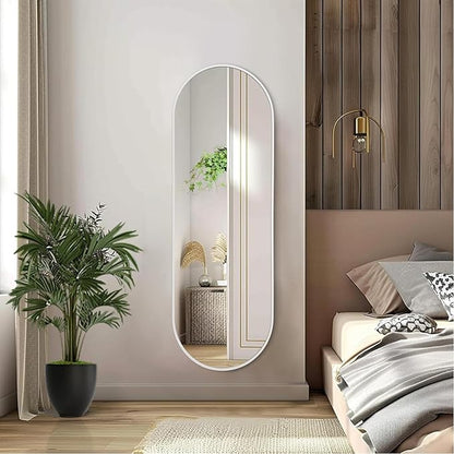 Oval Bathroom Mirror 48 x 16 Inch, Large White Full Length Mirror, Oval Pill Shaped Vanity Mirror Metal Framed Aluminum Frame Decor Vanity Living Room Entryway