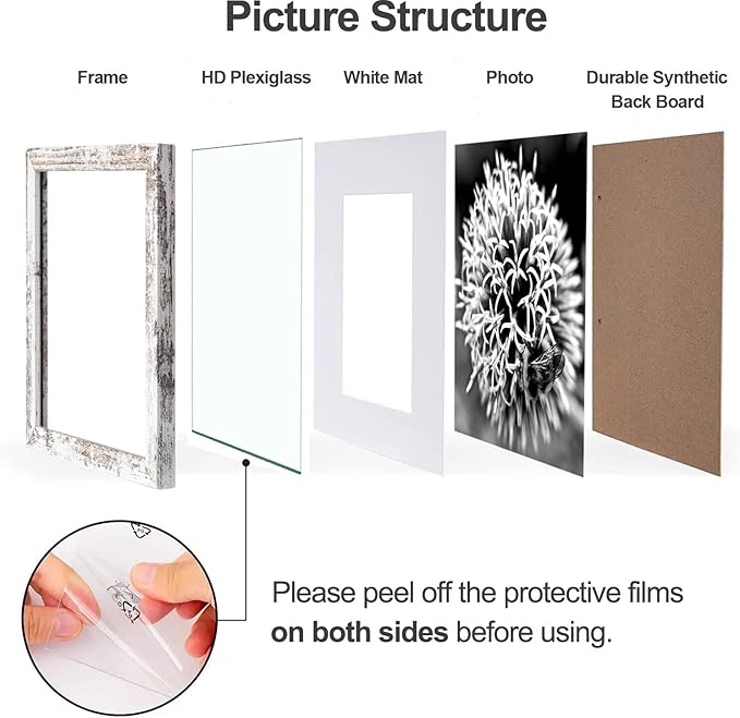 Yaetm 20x20 Picture Frame Rustic White Set of 3, Square 20x20 Frame Displays 16x16 with Mat or 20 x 20 without Mat, Gallery Wall Frames for Wall Mounting (3 Pack, White)