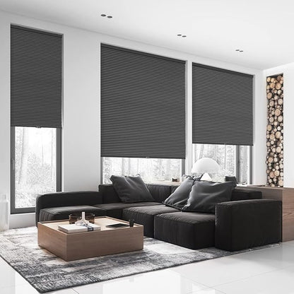 LazBlinds Cordless Cellular Shades, Blackout Privacy Honeycomb Shades for Home, Thermal Insulation Noise Reduction Blinds for Windows, 22'' W x 48'' H, Black