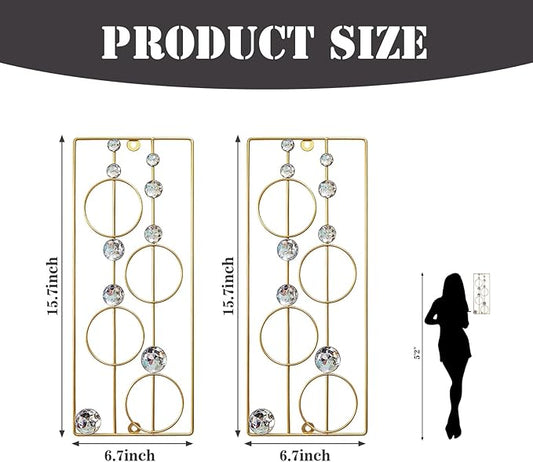 ZEXUIRU 2 Pack Bling Abstract Metal Wall Art Minimalist Line Jeweled Crystal Wall Decor Modern Geometric Rhinestone Hanging Wall Sculpture for Living Room Bedroom Bathroom Office