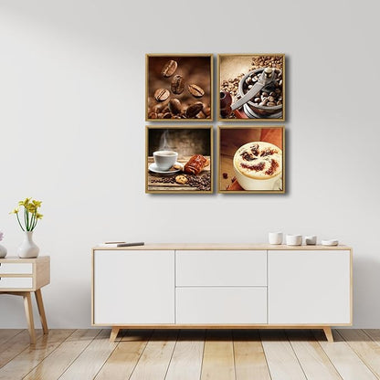 Wieco Art Framed 4 Panels Canvas Wall Art Coffee Bean Kitchen Canvas Prints Wall Art for Living Room Decor Bedroom Home Bathroom Wall Decor