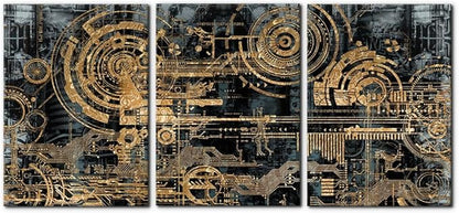 Pacimo 3 Pieces Abstract Canvas Wall Decor Electronic PC Motherboard Circuit Collage Abstract Technology Digital Art Modern Artwork Alternative Urban Shapes Framed Wall Art - 20"x28"x3 Panels