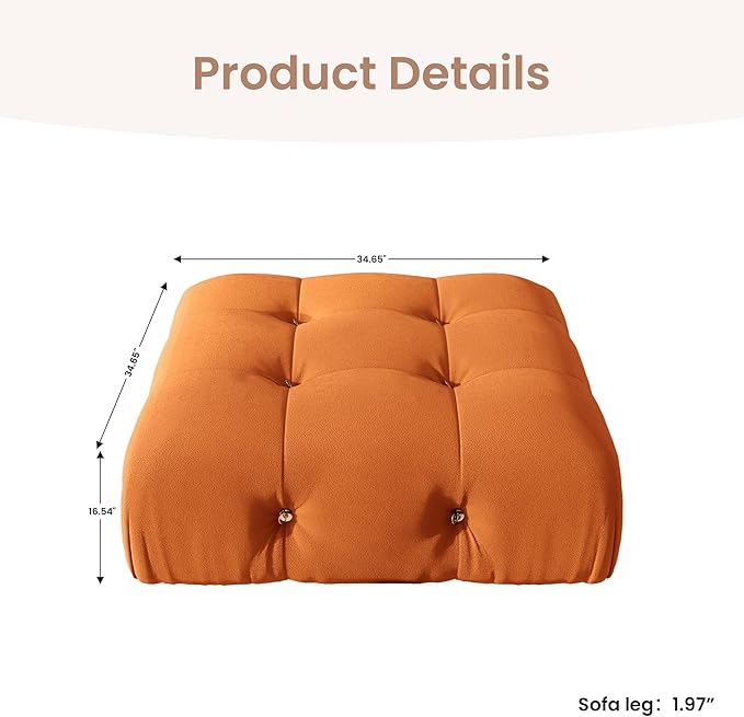 Modular Sectional Couches for Living Room, Modern Luxury Velvet Bubble Couch with Reversible Chaise Ottoman, Deep Seat Cloud Sectional Sofa (Ottoman, Orange)