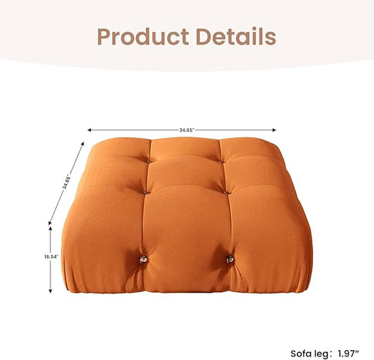 Modular Sectional Couches for Living Room, Modern Luxury Velvet Bubble Couch with Reversible Chaise Ottoman, Deep Seat Cloud Sectional Sofa (Ottoman, Orange)