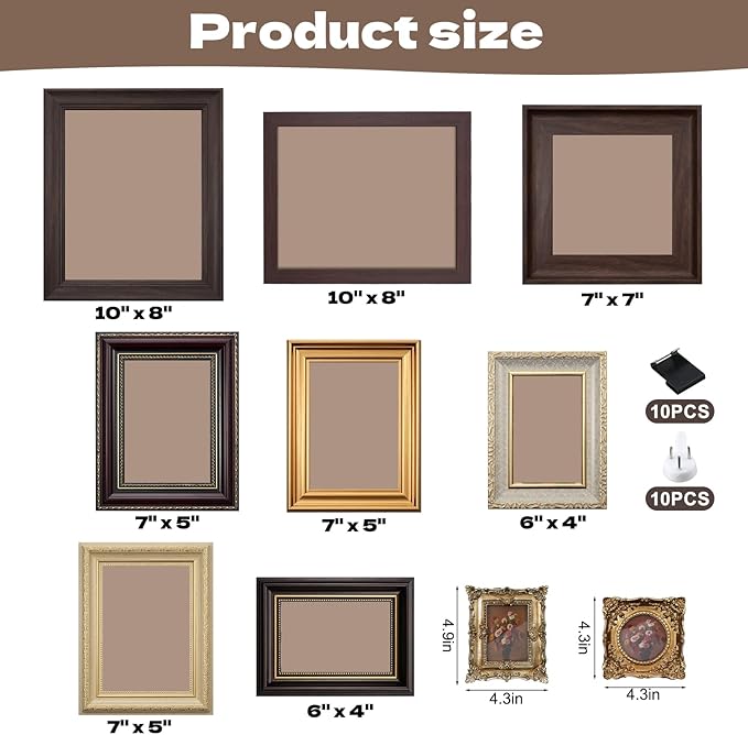10 Pack Vintage Picture Frames for Wall or Tabletop Display Ornate Vintage Picture Frames Vintage Wall Art for Gallery Bedroom Living Room Antique Photo Frame for Wall Décor