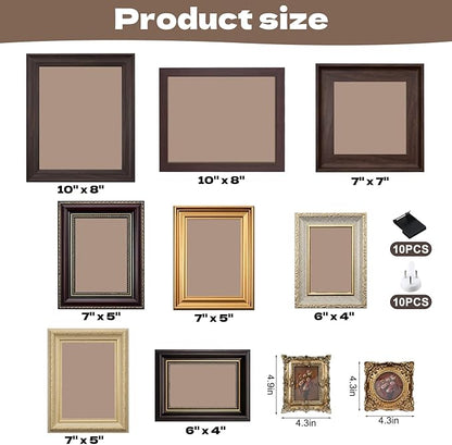 10 Pack Vintage Picture Frames for Wall or Tabletop Display Ornate Vintage Picture Frames Vintage Wall Art for Gallery Bedroom Living Room Antique Photo Frame for Wall Décor