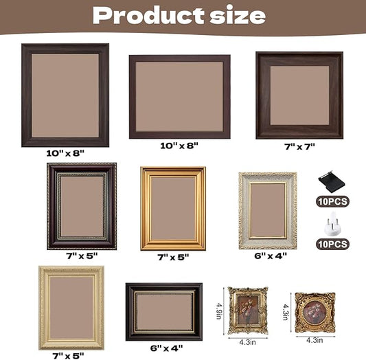 10 Pack Vintage Picture Frames for Wall or Tabletop Display Ornate Vintage Picture Frames Vintage Wall Art for Gallery Bedroom Living Room Antique Photo Frame for Wall Décor