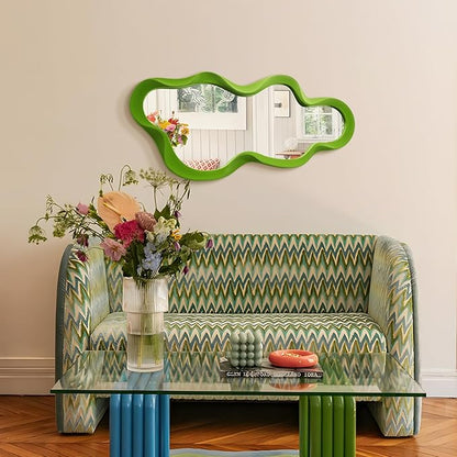 Green Wall Mirror Decor for Hallway Entryway, Large 13.8x29.7 Asymmetrical Decorative Mirrors for Home Office Living Room, Funky Home Decor for Housewarming Christmas Wedding Gift (Lawn Green)