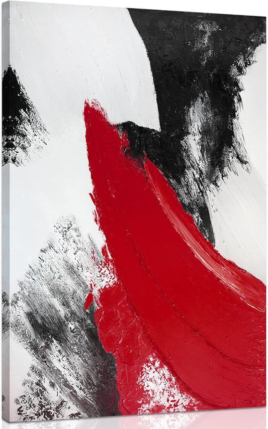 YPY Red Abstract Canvas Wall Art: Modern Minimalist Black and White Picture Painting Print Poster for Living Room Bedroom Bathroom Office Home Wall Decor 10x15