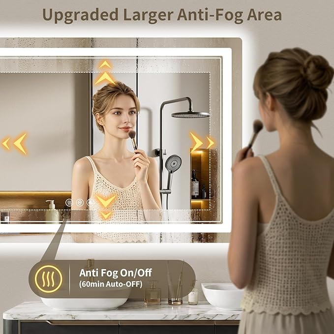 40"x60" LED Bathroom Mirror with Lights, Backlit + Front Lit, Anti-Fog, Lighted Bathroom Mirror for Wall, HD Shatterproof Tempered Glass, Dimmable, Memory Function (Horizontal/Vertical)