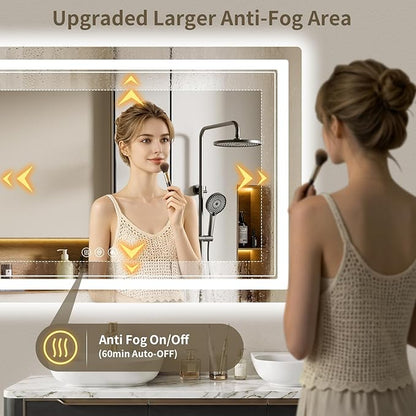40"x60" LED Bathroom Mirror with Lights, Backlit + Front Lit, Anti-Fog, Lighted Bathroom Mirror for Wall, HD Shatterproof Tempered Glass, Dimmable, Memory Function (Horizontal/Vertical)