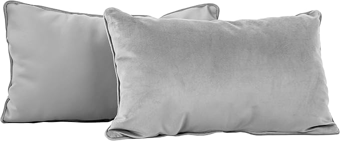 FDP 12" x 20" Velvet and Vinyl Rectangle Lumbar Pillow Set with Piping Decorative Throw Pillow for Home Décor in Living Room, Bedroom or Lounge (2-Pack) - Sterling, 15163-344