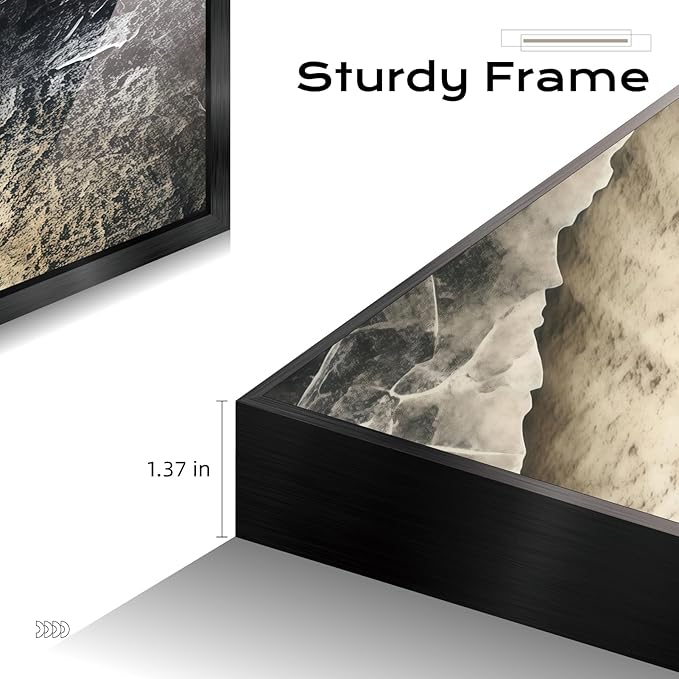 Large Framed Long Narrow Vertical Abstract Wall Art Set of 2, Premium Crystal Porcelain Canvas Prints, Dark Gray White Modern Design - Perfect for Entryway, Hallway, Living Room, Bedroom - 63x10 inch