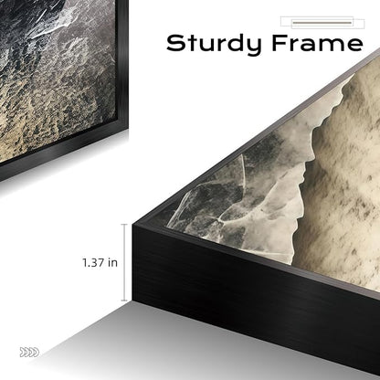 Large Framed Long Narrow Vertical Abstract Wall Art Set of 2, Premium Crystal Porcelain Canvas Prints, Dark Gray White Modern Design - Perfect for Entryway, Hallway, Living Room, Bedroom - 63x10 inch