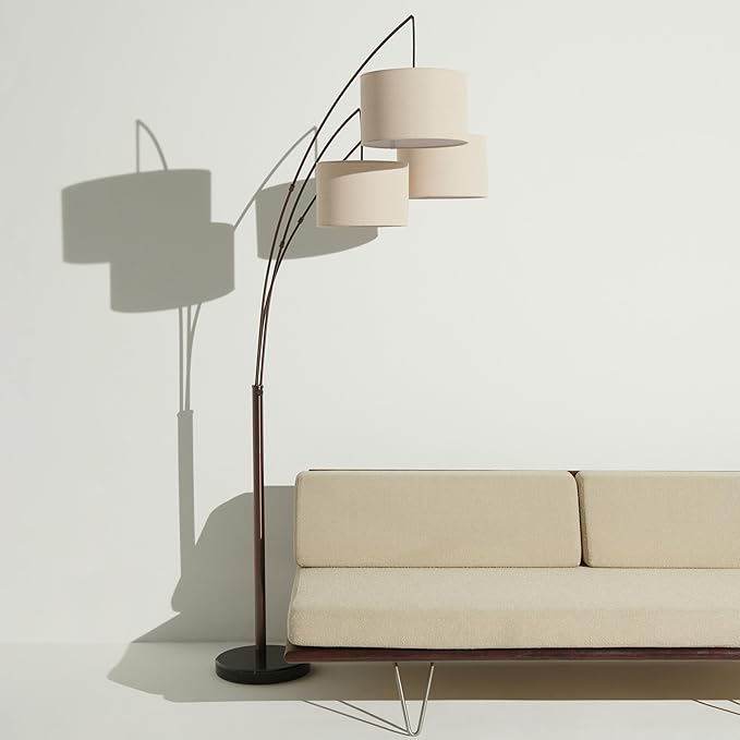 Brightech Trilage Arc Floor Lamp - Large Standing Lamp with 3 Fabric Shades & LED Bulbs for Living Room Over the Sofa, Reading, Multi-Head Traditional Tree Floor Lamp for Bedroom - Oil Rubbed Bronze