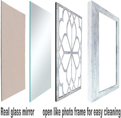 Wocred Set of 4 Mirrors Square Wall Mirror,Gorgeous Rustic Farmhouse Accent Mirror,Rustic White Color Entry Mirror for Bathroom Renovation,Bedrooms,Living Rooms and More(12”x12”4pcs)